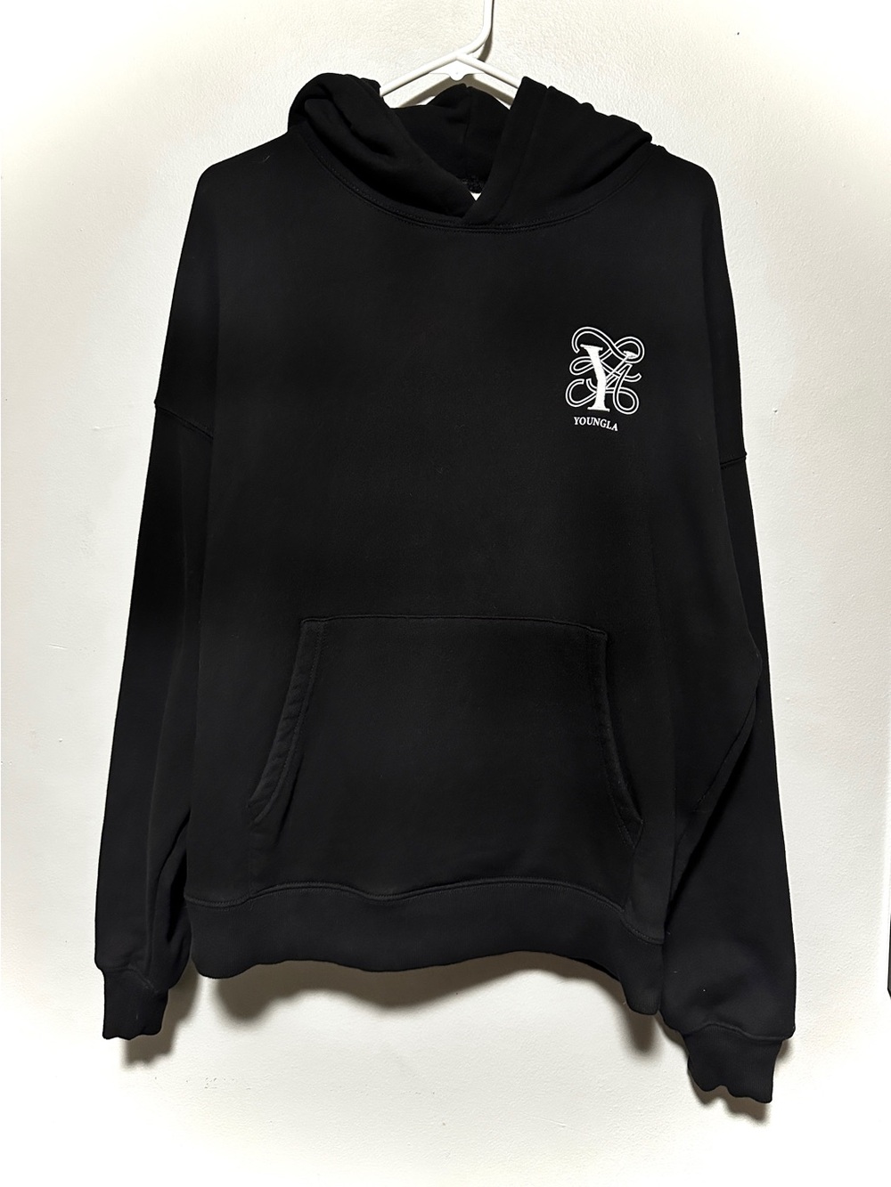 YoungLA Black Hoodie with White Neck Label